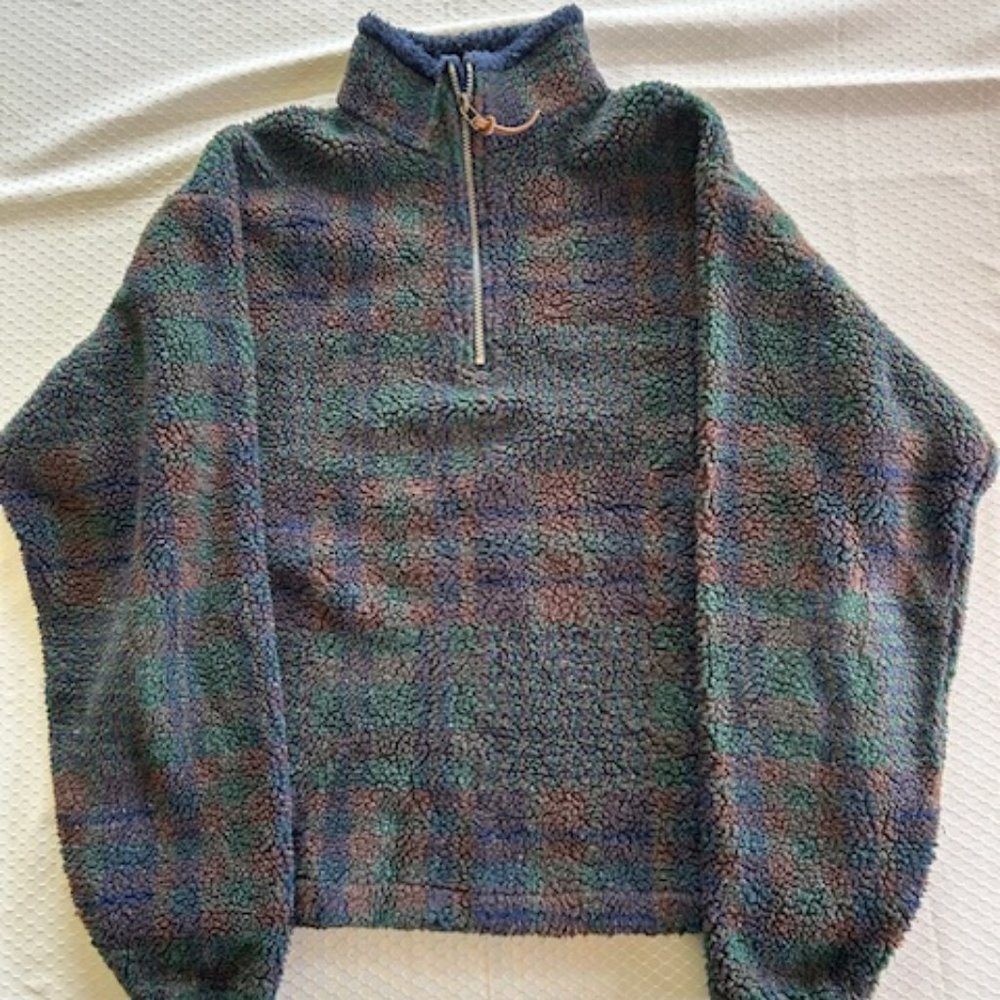 St John's Bay Women's Fleece Pullover Heavyweight Green & Brown Vintage Size: L